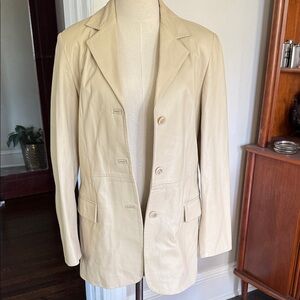 Vintage minimalist 90s Vera Pelle cream Leather jacket